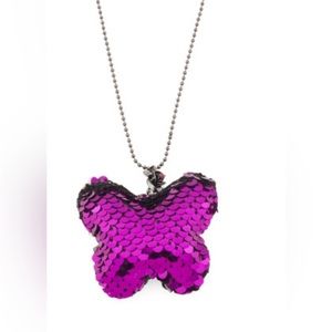 NWT LUV Betsey Johnson purple puffy sequin butterfly necklace